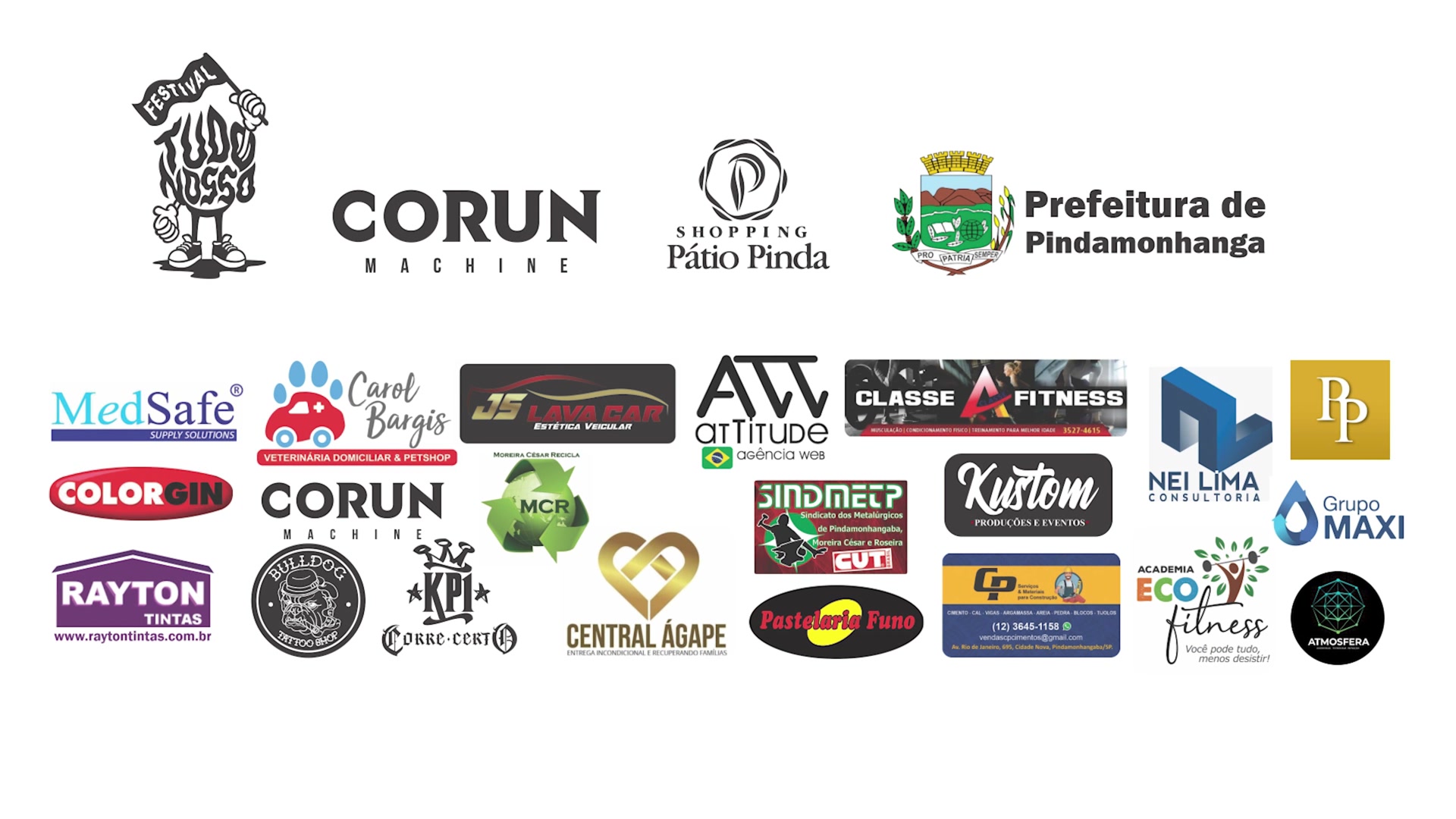 Logos de marcas e instituições que apoiaram edições anteriores do Tudo Nosso Festival